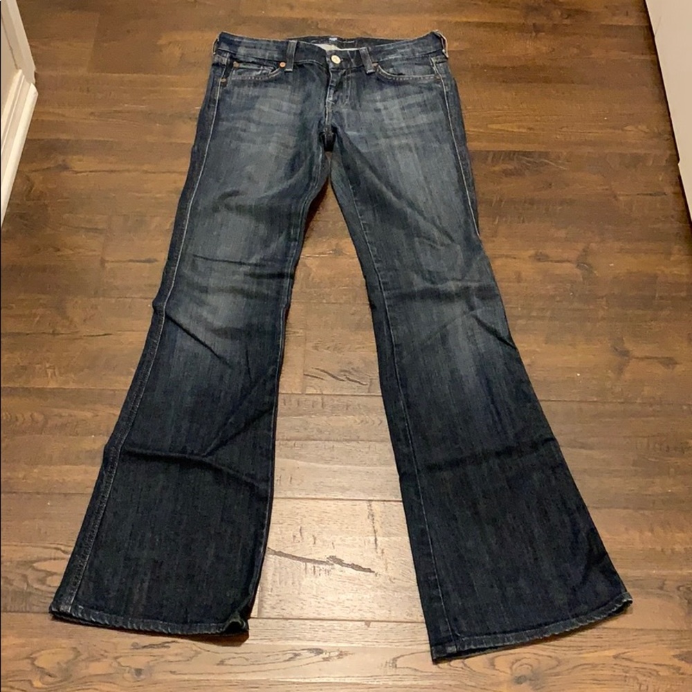 7 For All Mankind “A” Pocket flares dark rinse